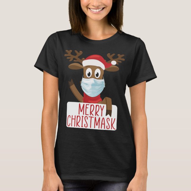 Merry Christmask Reindeer Ansikte Mask Funny Chris T Shirt (Framsida)