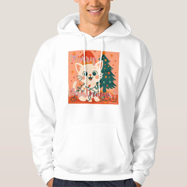 Merry Christmeows! Cute & Funny Santa Cat Hoodie (Framsida)