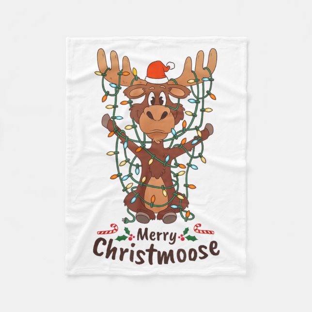 Merry Christmoose Christmas Moose Xmas Tree Lights Fleecefilt (Framsidan)