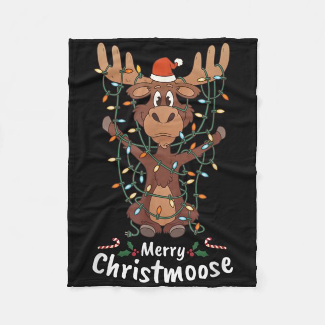 Merry Christmoose Christmas Moose Xmas Tree Lights Fleecefilt (Framsidan)