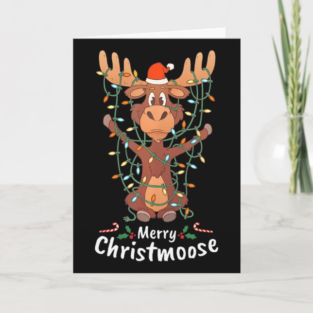Merry Christmoose Christmas Moose Xmas Tree Lights Kort (Framsida)