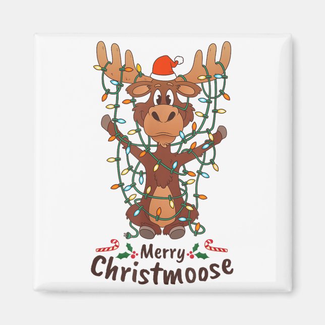 Merry Christmoose Christmas Moose Xmas Tree Lights Magnet (Framsidan)