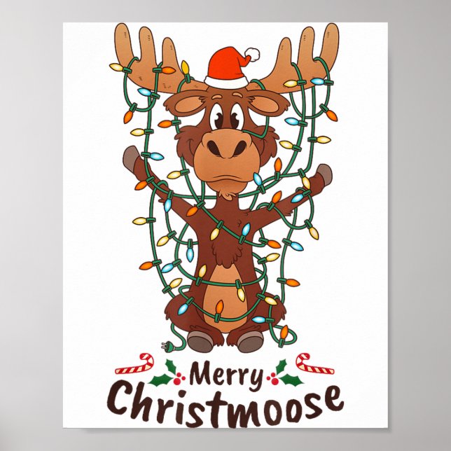 Merry Christmoose Christmas Moose Xmas Tree Lights Poster (Framsidan)