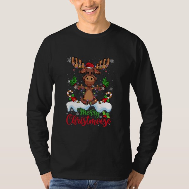 Merry Christmoose Christmas Moose Xmas Tree T Shirt (Framsida)