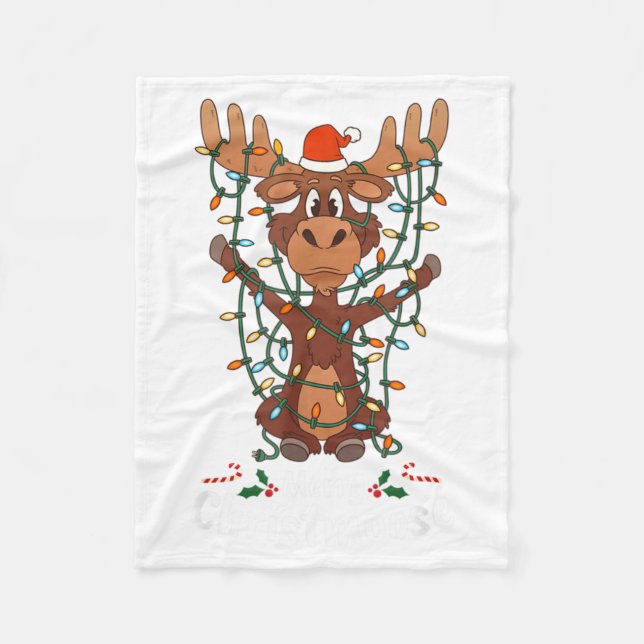 Merry Christmoose Christmas Mooses Xmas Tree Light Fleecefilt (Framsidan)