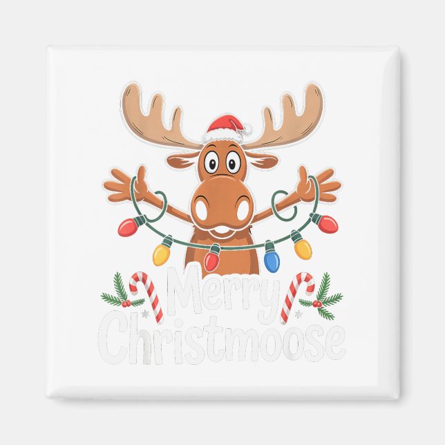 Merry Christmoose Christmas Tree Lights Santa Hat  Magnet (Framsidan)