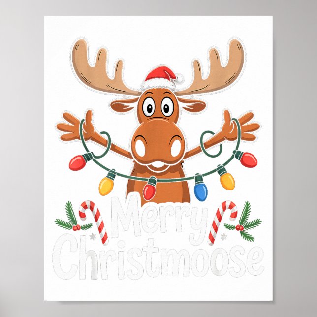 Merry Christmoose Christmas Tree Lights Santa Hat  Poster (Framsidan)