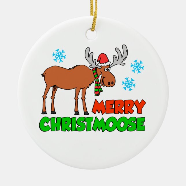 Merry Christmoose Cute Helgdag Pun Julgransprydnad Keramik (Framsidan)