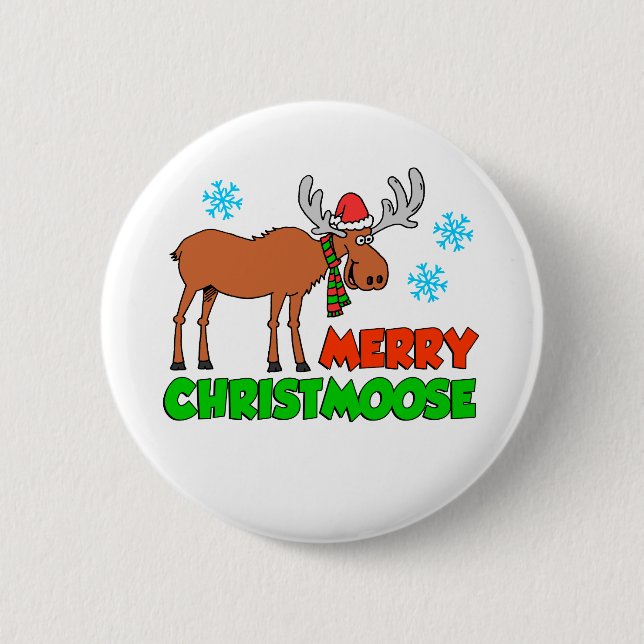 Merry Christmoose Cute Helgdag Pun Knapp (Framsida)
