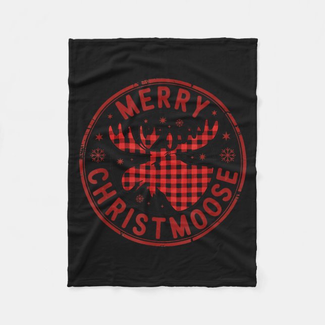 Merry Christmoose Funny Christmas Badge Moose Part Fleecefilt (Framsidan)