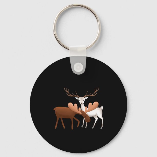 Merry Christmoose Happy New Deer T Shirt  Nyckelring (Framsida)