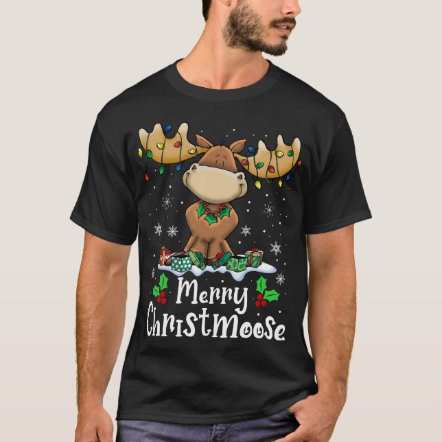 Merry Christmoose jul jul Moose Julafton Ljus T Shirt (Framsida)