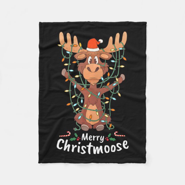Merry Christmoose jul jul Moose Julafton Träd Ljus Fleecefilt (Framsidan)