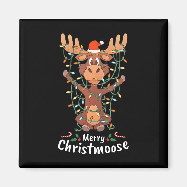 Merry Christmoose jul jul Moose Julafton Träd Ljus Magnet (Framsidan)