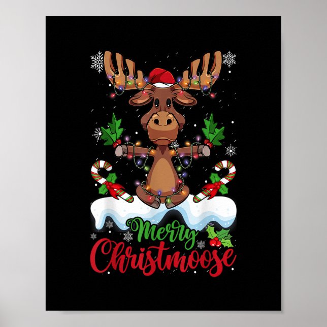 Merry Christmoose jul jul Moose Julafton Träd Ljus Poster (Framsidan)