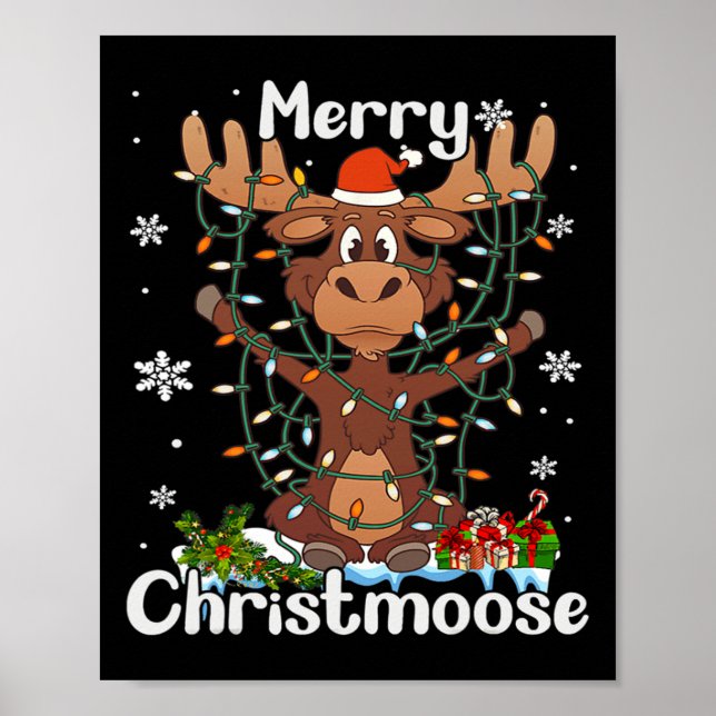 Merry Christmoose jul jul Moose Julafton Träd Ljus Poster (Framsidan)