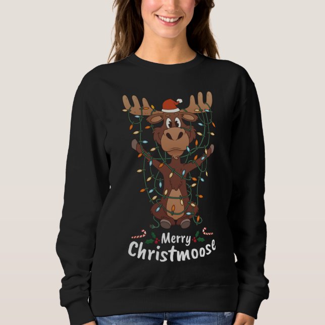Merry Christmoose jul jul Moose Julafton Träd Ljus T Shirt (Framsida)