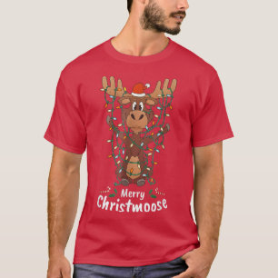 Merry Christmoose jul jul Moose Julafton Träd Ljus T Shirt