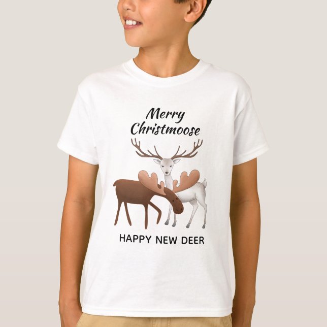 Merry Christmoose Lycklig New Hjort T Shirt (Framsida)