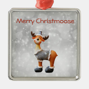 Merry Christmoose med hatt Julgransprydnad Metall