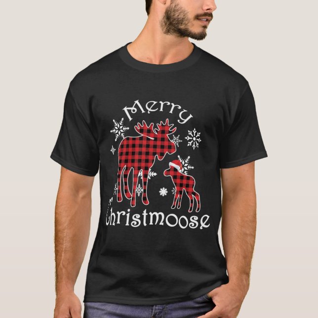 Merry Christmoose Moose Buffalo Red Play Christma T Shirt (Framsida)