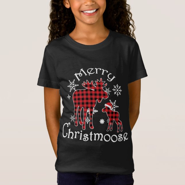 Merry Christmoose Moose Buffalo Red Play Christma T Shirt (Framsida)