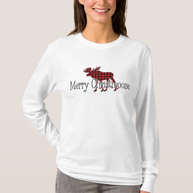 Merry Christmoose Red, Black Buffalo Play T Shirt (Framsida)