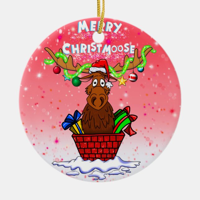 "Merry Christmoose" Santa Moose-julprydnaden Julgransprydnad Keramik (Framsidan)