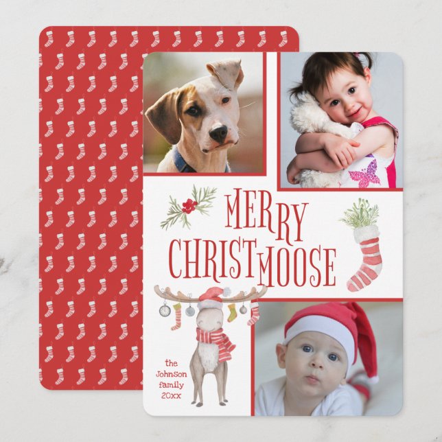 Merry "Christmoose" tre fotojul Kort (Fram/baksida)