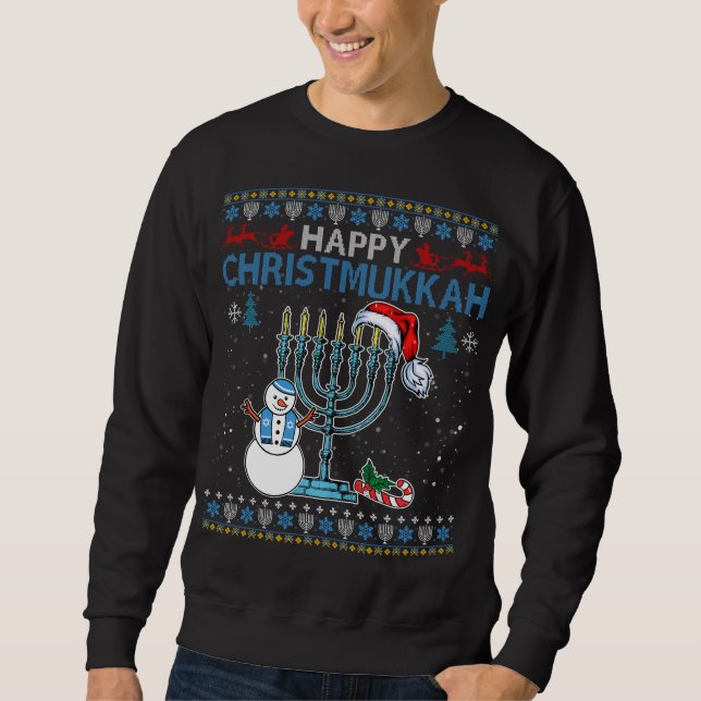 Merry Christmukah Jewish Hanukkah jul ugly Lång Ärmad Tröja (Framsida)