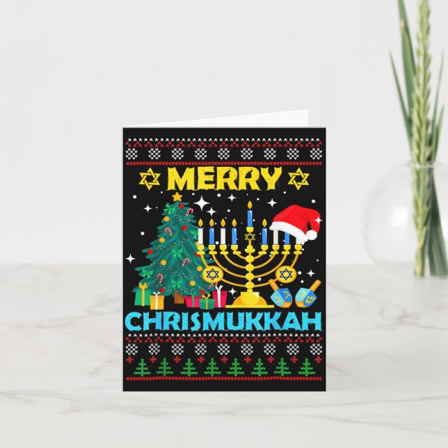 Merry Christmukkah Hanukkah Christmas Tree Xmas Fa Kort (Framsida)