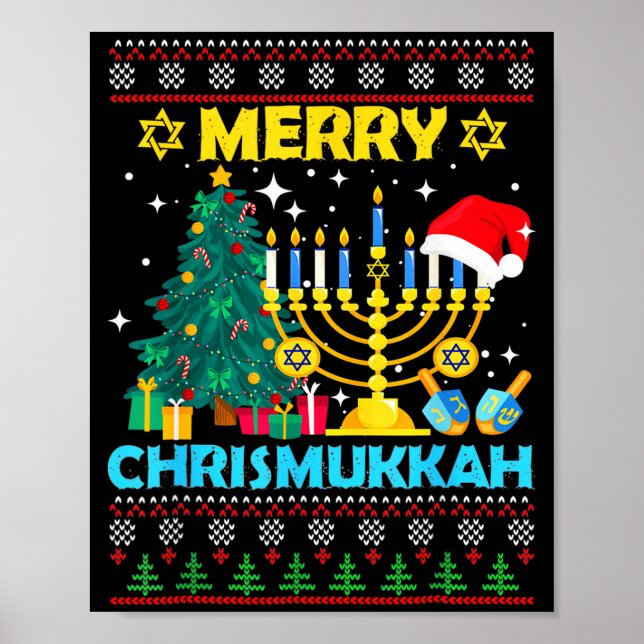Merry Christmukkah Hanukkah Christmas Tree Xmas Fa Poster (Framsidan)