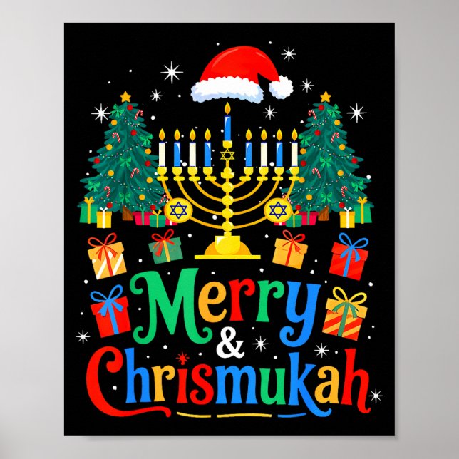 Merry Christmukkah Hanukkah Christmas Tree Xmas Fa Poster (Framsidan)