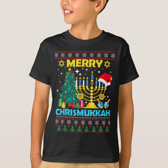 Merry Christmukkah Hanukkah Christmas Tree Xmas Fa T Shirt (Framsida)