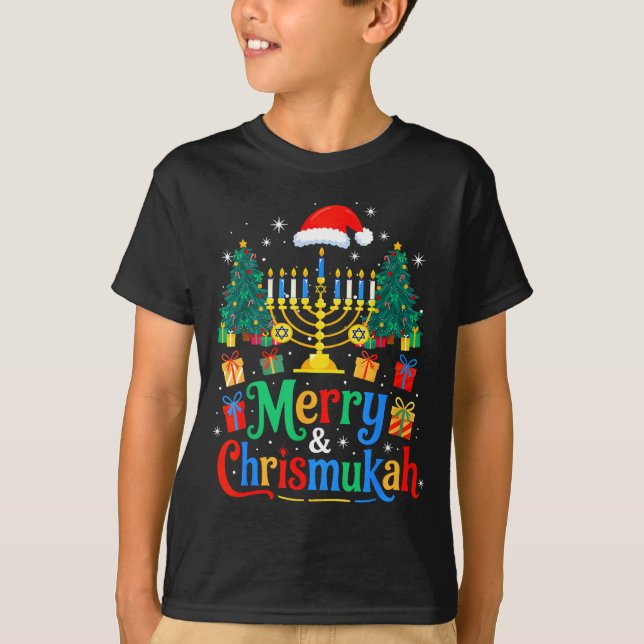 Merry Christmukkah Hanukkah Christmas Tree Xmas Fa T Shirt (Framsida)
