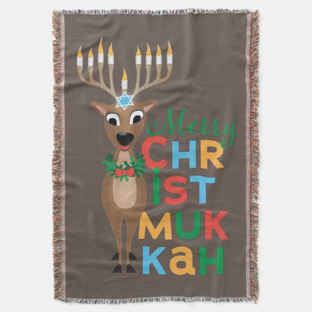 Merry Christmukkah Reindeer Filt (Framsidan Vertikal)