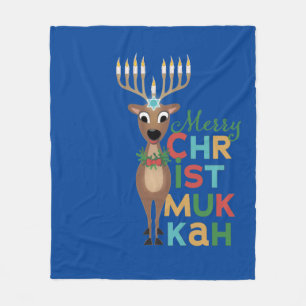 Merry Christmukkah Reindeer Fleecefilt