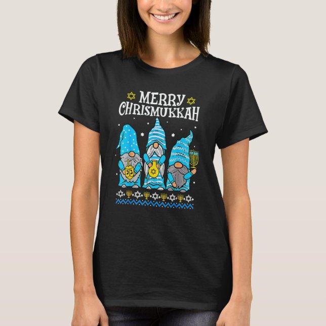 Merry Christmukkah With Gnome Christmas Hanukkah G T Shirt (Framsida)