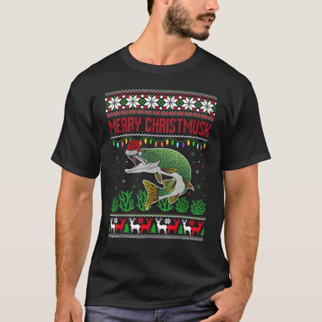 Merry Christmusk Musky Muskie Muskellunge Angler E T Shirt (Framsida)