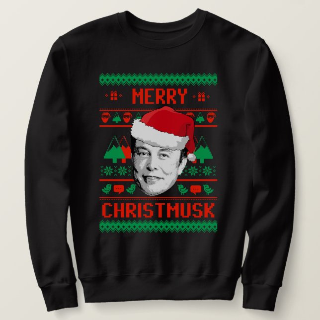 Merry Christmusk UGLY CHRISTMAS SWEATER Lång Ärmad Tröja (Design framsida)