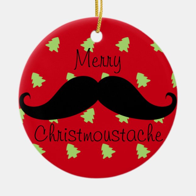 Merry Christmustache Ornament Round (Framsidan)