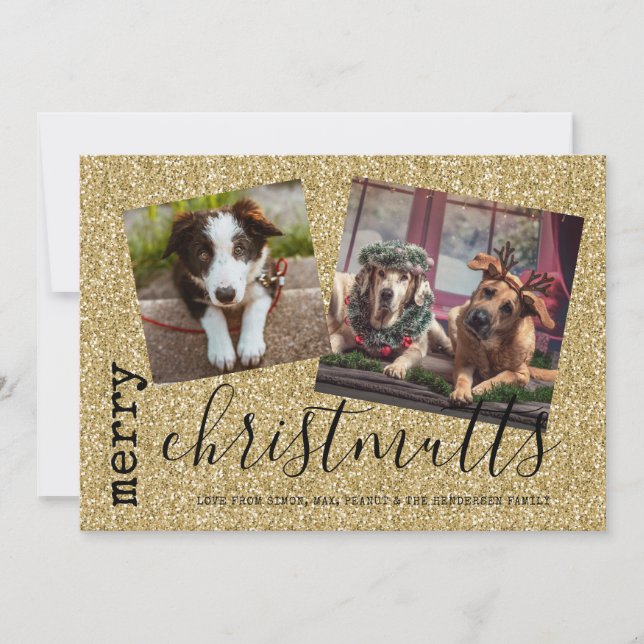 Merry ChristMUTTS Hund Photo Pets Guld Julkort (Framsida)