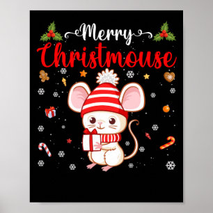 Merry Christouse jul Mouse Santa Hat Family Poster