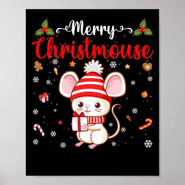 Merry Christouse jul Mouse Santa Hat Family Poster (Framsidan)