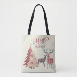 Merry Chrsitmas Play Träd, Hjort Tote Bag Tygkasse