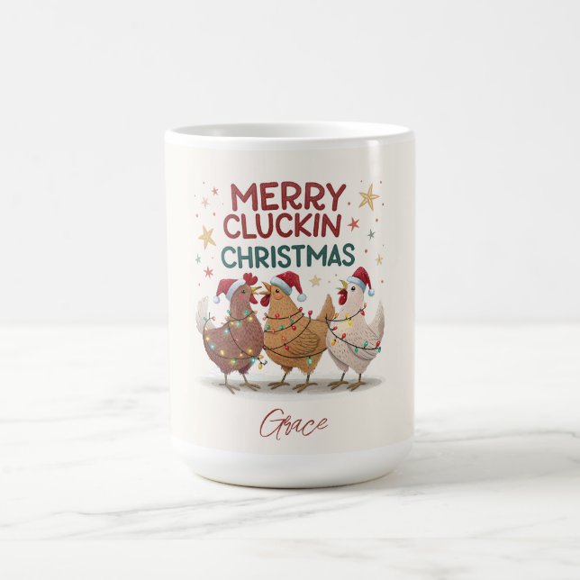 Merry Cluckin Christmas Chickens Personalized Kaffemugg (Center)