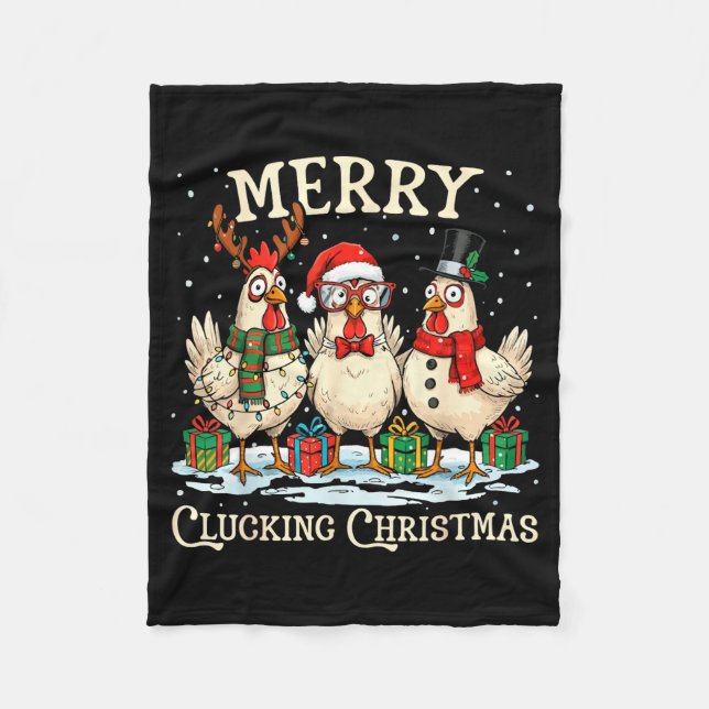 Merry Clucking Christmas Chicken Farm Animal Xmas  Fleecefilt (Framsidan)
