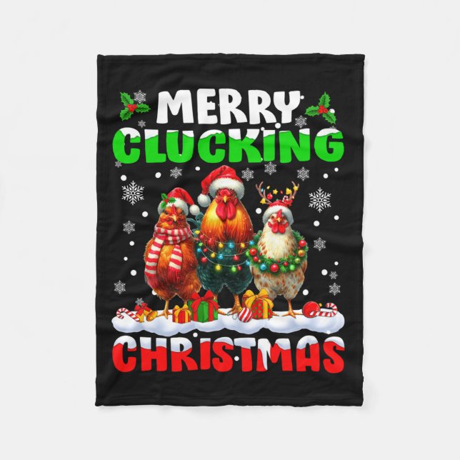 Merry Clucking Christmas Funny Chicken Santa Hat X Fleecefilt (Framsidan)