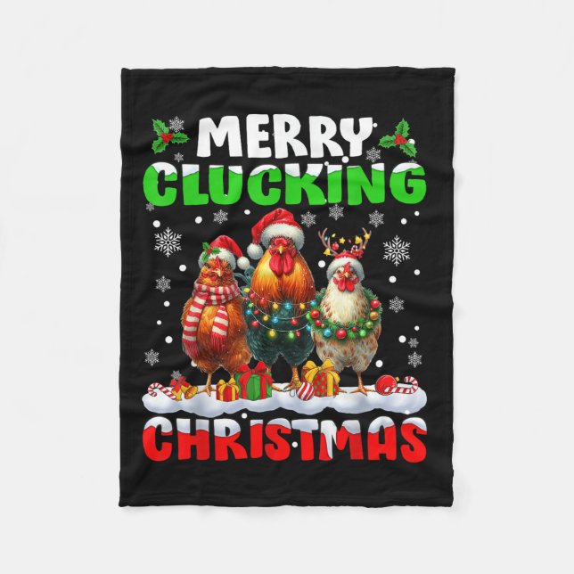 Merry Clucking Christmas Funny Chicken Santa Hat X Fleecefilt (Framsidan)