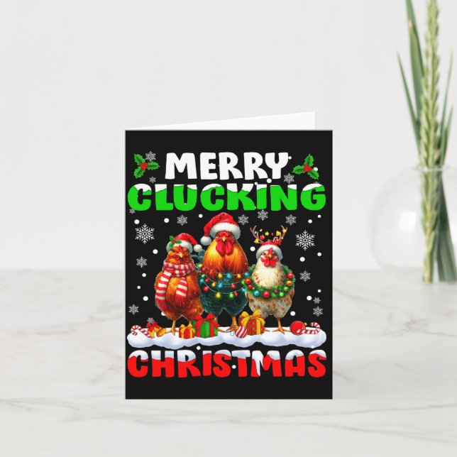 Merry Clucking Christmas Funny Chicken Santa Hat X Kort (Framsida)